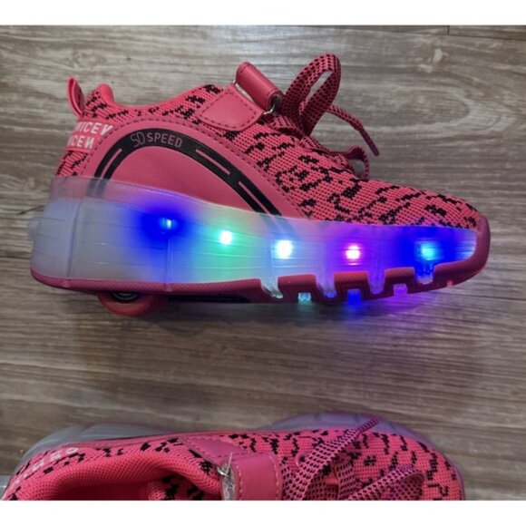 SD Speed Fashion Big Girls Youth Light Up Roller Shoes Size 1 Hot Pink - Picture 7 of 9